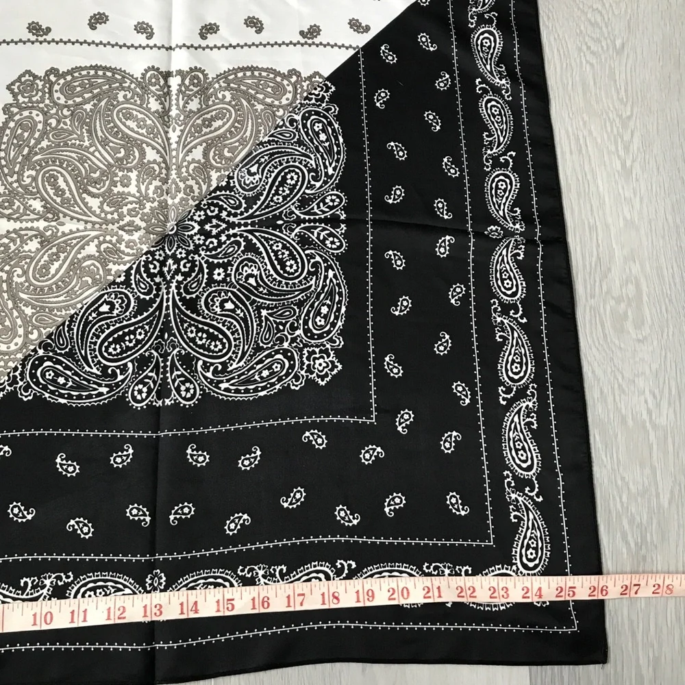 SATIN BLACK WHITE BANDNA SQUARE SCARF